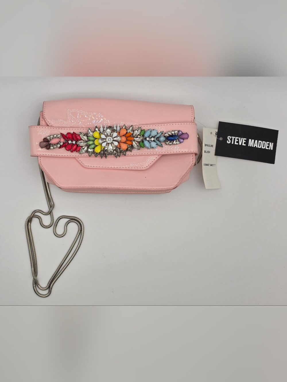 NWT Steven Madden Pauline Jewel Embellished Clutch Crossbody Bag - Blush Pink